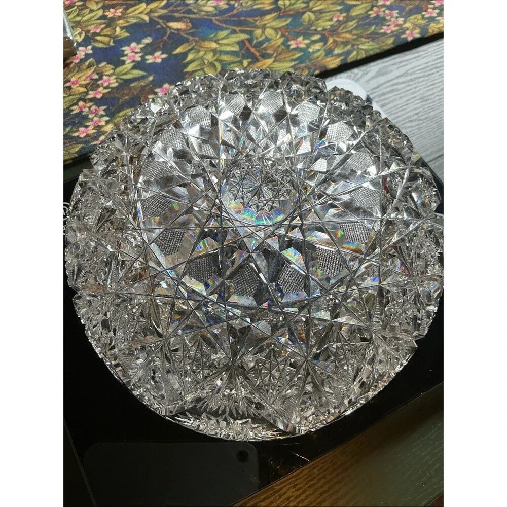 American Brilliant Lead Cut Glass Bowl 8.25 Inch Clear Antique Sawtooth Edge